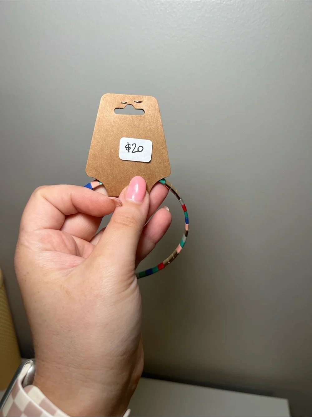 Beaded Multi-Color Keychain with Pink Tassle